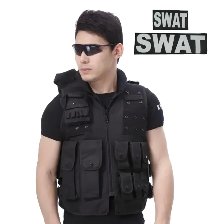 Kamizelka taktyczna, wojskowa czarna policja SWAT kamizelka ochronna militarna