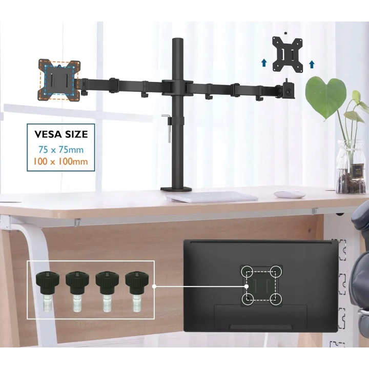 Uchwyt na dwa monitory BONTEC MDM002 13-27'', VESA 75/100 Powystawowy