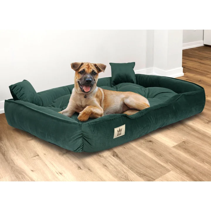 Legowisko dla psa kojec 115x95 cm welur ciemnozielony