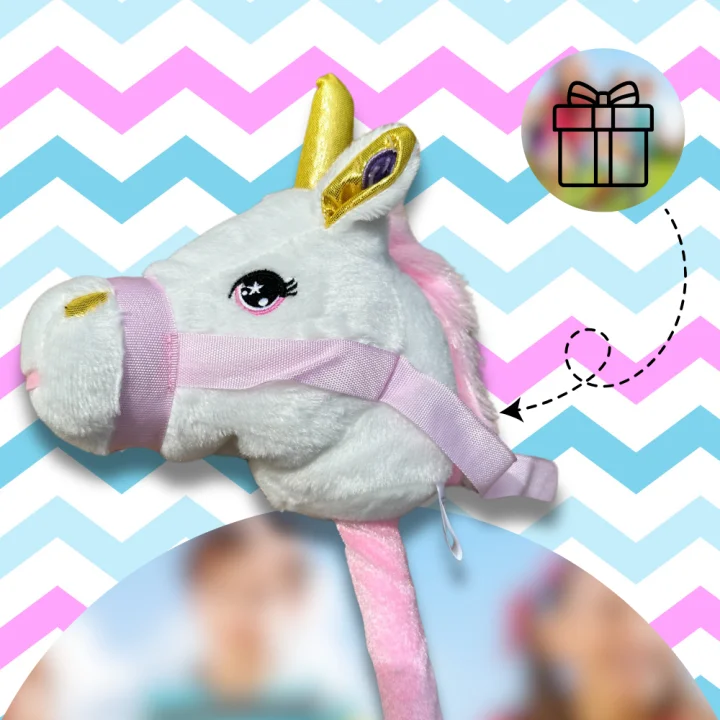 GŁOWA KONIA JEDNOROŻCA PLUSZOWA NA KIJU HOBBY HORSE BIAŁY Z DŹWIĘKIEM