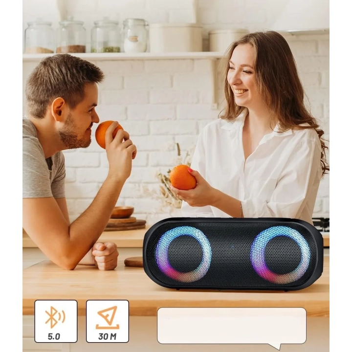 Głośnik Bluetooth NOTABRICK z oświetleniem RGB, 30 W, IPX7, czarny