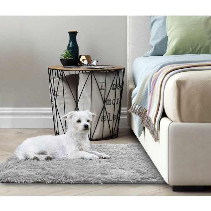Legowisko dla psa mata 100x70 cm shaggy jasnoszary antyslip