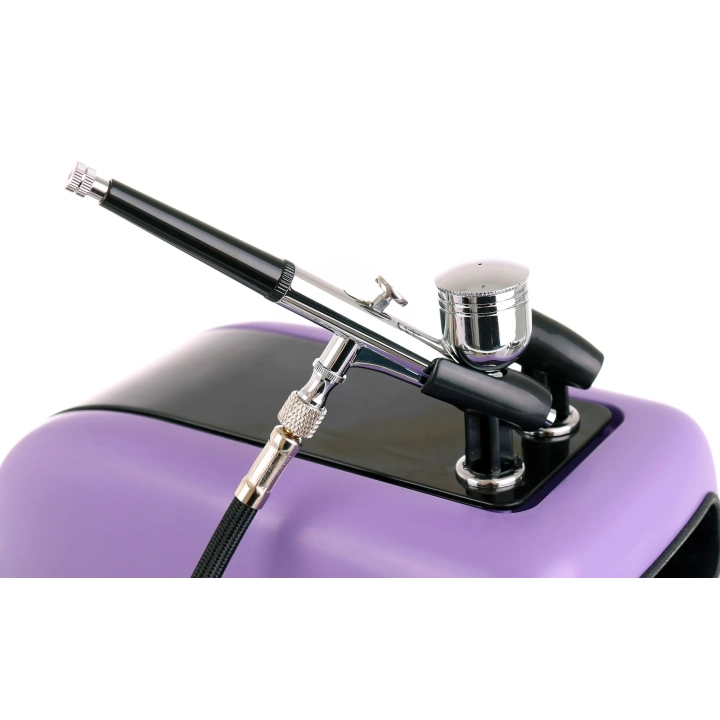 Cichy Kompresor Modelarski HS-386 Auto Stop Wentylator Filtr Aerograf 0,3mm
