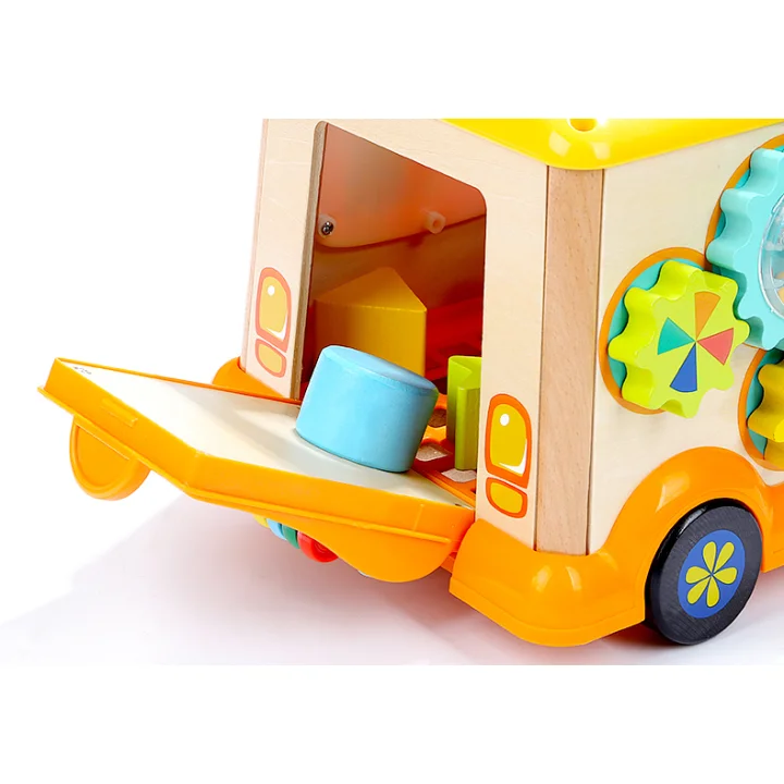 Drewniana Kostka Edukacyjna Sorter Klocki CYFRY autobus