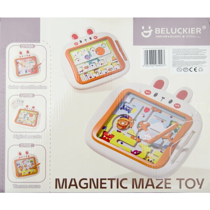 MAGNETYCZNA GRA ZRĘCZNOŚCIOWA KRÓLIK LABIRYNT KOLOROWE KULKI RYSIK
