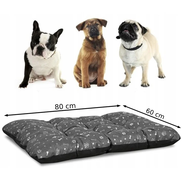 Legowisko dla psa poduszka PRESTIGE 80x60 cm wodoodporna kości srebrne