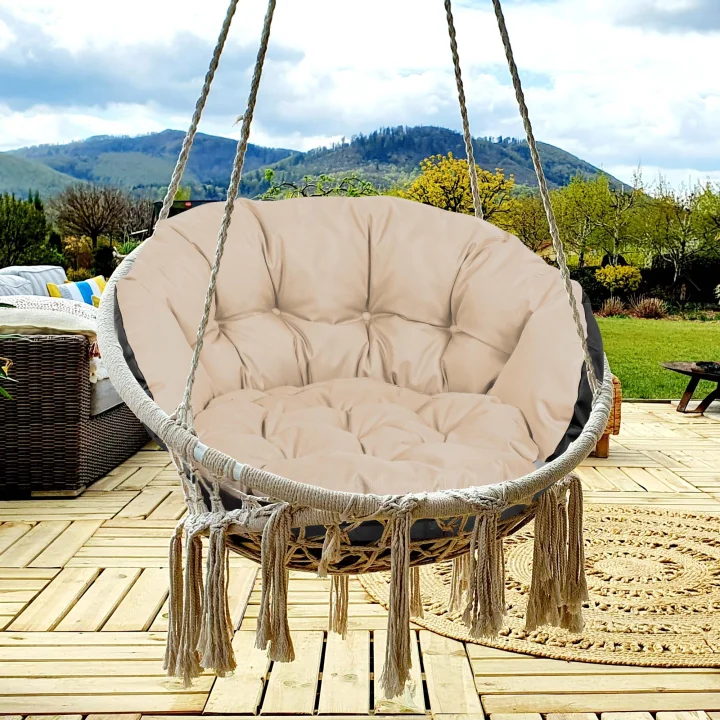 Poduszka ogrodowa 122x40 cm na krzesło huśtawkę wiszącą bocianie gniazdo wodoodporna beżowa