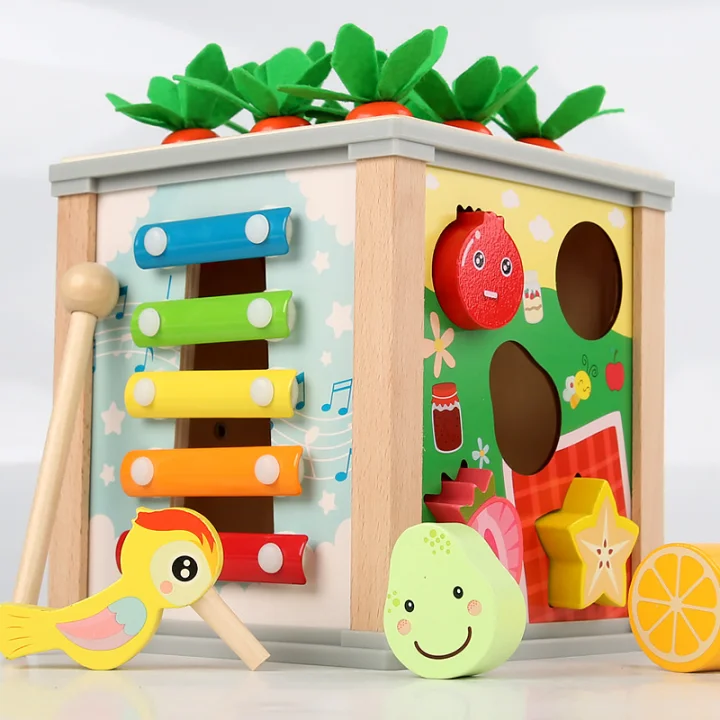 DREWNIANA KOSTKA EDUKACYJNA SORTER CYMBAŁKI ROBACZKI NA MAGNES