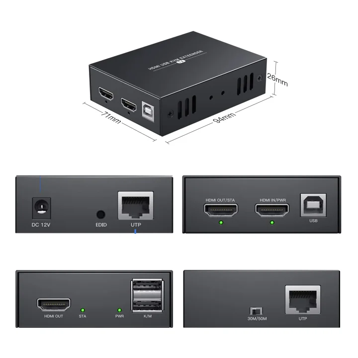 Przedłużacz PWAYTEK HDMI KVM USB zaawansowany extender sygnału do sterowania komputerem na odległość
