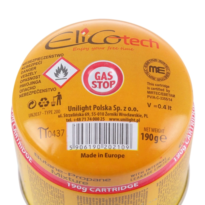 GTU_02 Kartusz propan 190g 60190 ELICOTECH przebijany GAS-STOP