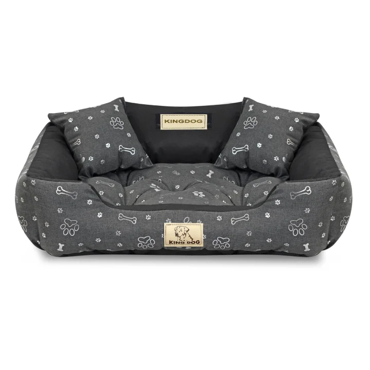 Legowisko dla psa kojec KINGDOG 75x65 cm personalizowane wodoodporne kości srebrne