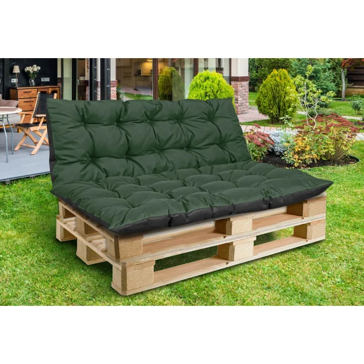 Zestaw Poduszka ogrodowa 120/80 cm + 120/40 cm na ławkę palety wodoodporna zielona