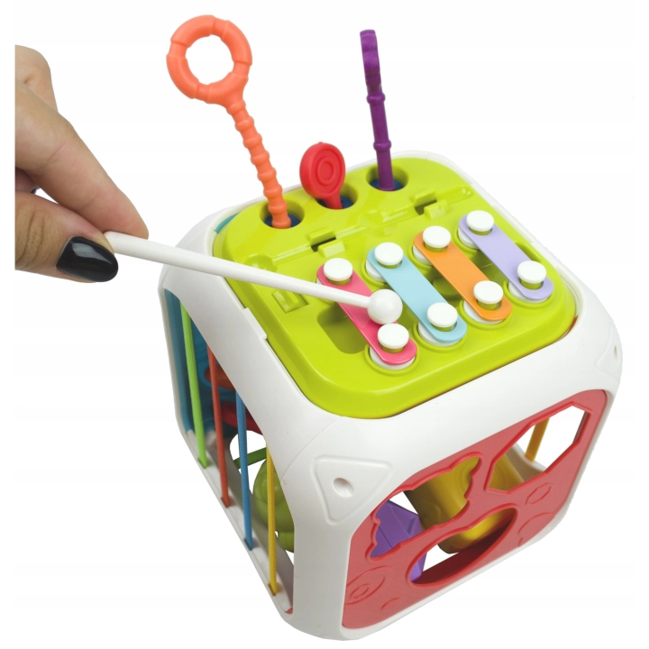 ZABAWKA SENSORYCZNA 7w1 KOSTKA SORTER CYMBAŁKI KLOCKI EDUKACYJNA