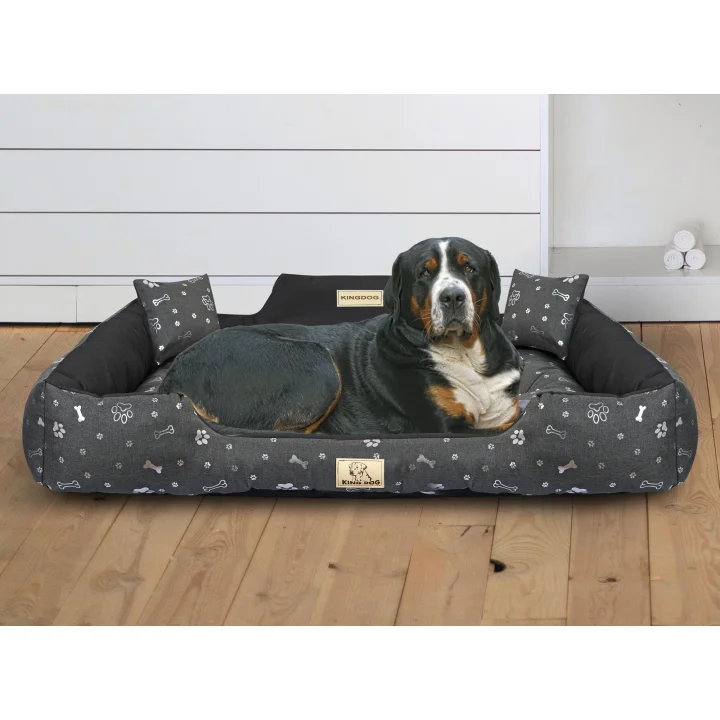 Legowisko dla psa kojec KINGDOG 115x95 cm personalizowane wodoodporne kości srebrne