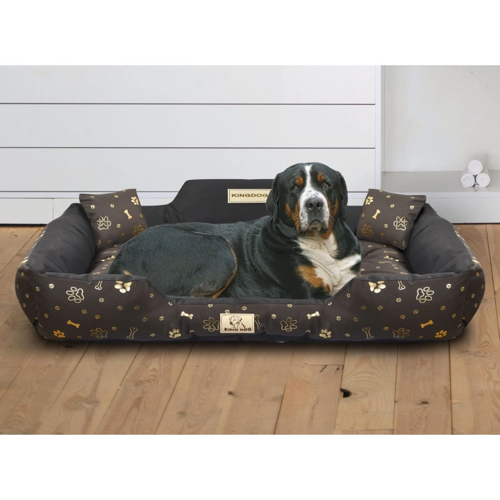 Legowisko dla psa kojec KINGDOG 115x95 cm personalizowane wodoodporne kości złote