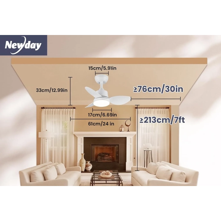 Wentylator sufitowy z oświetleniem LED Newday 61cm pilot biały POWYSTAWOWY