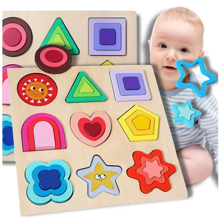PUZZLE DREWNIANE KSZTAŁTY DOPASOWYWANIE EDUKACYJNE FIGURY MONTESSORI
