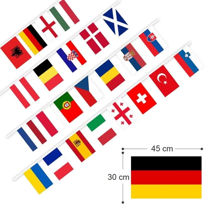 Girlanda z flagami Euro 2024 24 flagi 45x30 cm 14 m do dekoracji