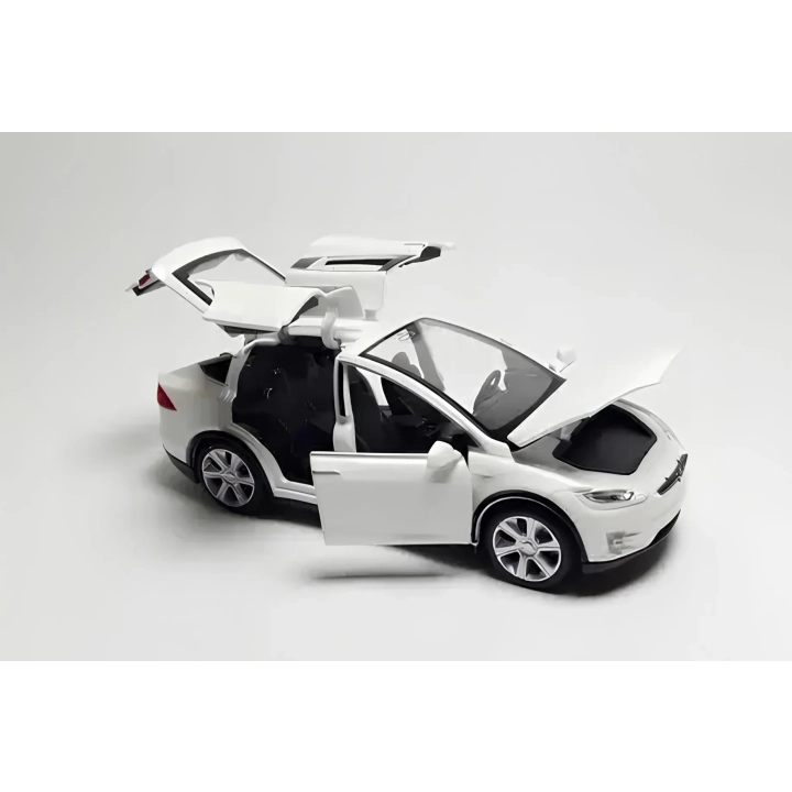 Model samochodu Tesla X90 1:32 biały miniatura elektrycznego auta z otwieranymi drzwiami