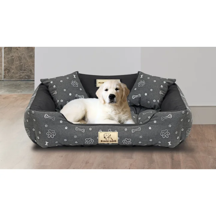Legowisko dla psa kojec KINGDOG 75x65 cm personalizowane wodoodporne kości srebrne