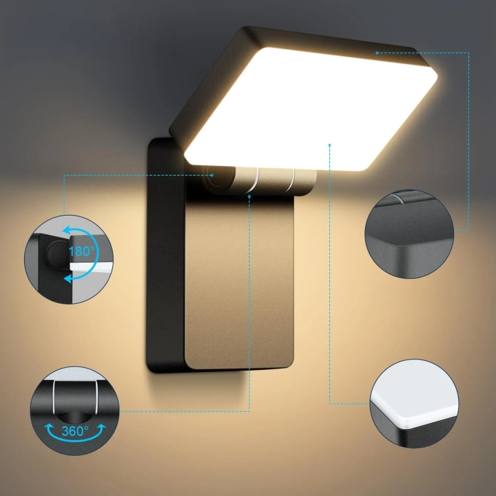 Lampa zewnętrzna LED Kingwen 40 W 3000 K IP65 czarna obracana 360° składana