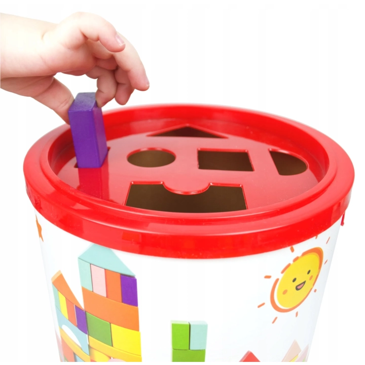 ZESTAW DREWNIANYCH KLOCKÓW W WIADERKU SORTER KLOCKÓW 100 el