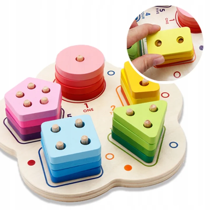 SORTER DREWNIANY NAKŁADANKA KSZTAŁTY FIGURY UŁAMKI MONTESSORI