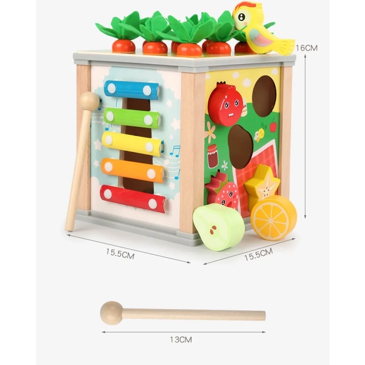 DREWNIANA KOSTKA EDUKACYJNA SORTER CYMBAŁKI ROBACZKI NA MAGNES