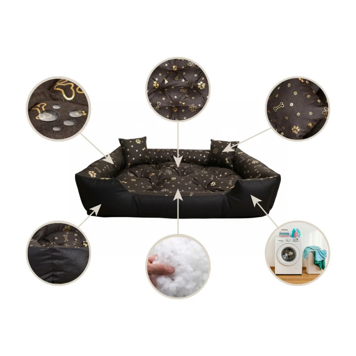 Legowisko dla psa kojec 115x95 cm wodoodporne kości złote