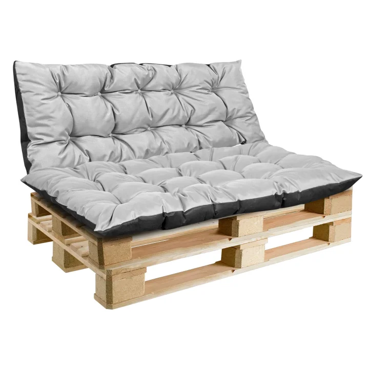 Zestaw Poduszka ogrodowa 120/80 cm + 120/40 cm na ławkę palety wodoodporna jasnoszara