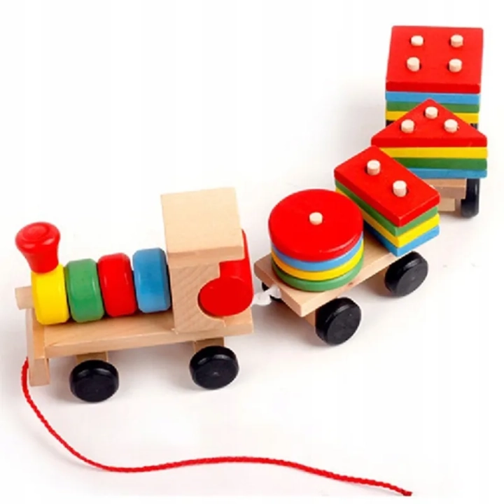 LT292 DREWNIANY POCIĄG Z KLOCKAMI SORTER MONTESSORI WAGONY