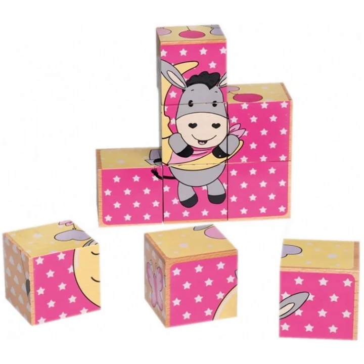 Happy People Wooden puzzle klocki 9pcs pink