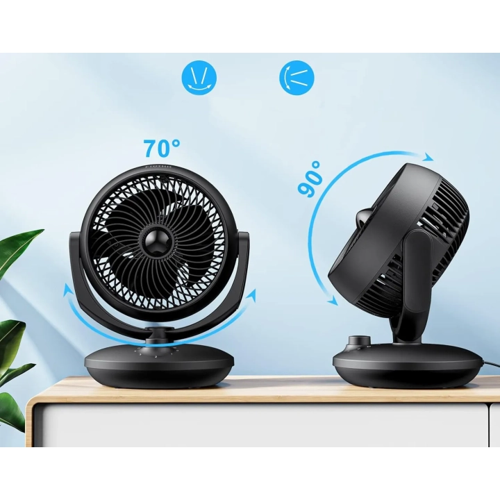Wentylator stołowy cichy FTOTHH XD-1589F 22dB 3 prędkości regulacja 90° 3D turbo czarny