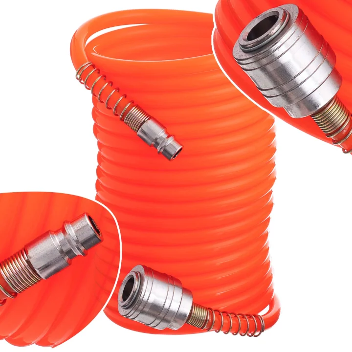 Wąż Pneumatyczny Spiralny 15m 5x8mm Przewód 8bar SZYBKOZŁĄCZA do Sprężarki