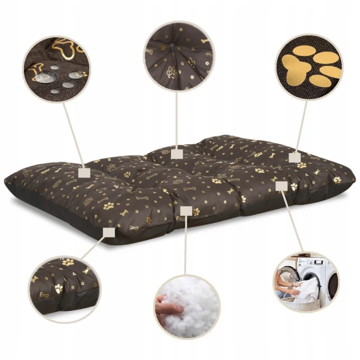 Legowisko dla psa poduszka PRESTIGE 120x80 cm wodoodporna kości złote