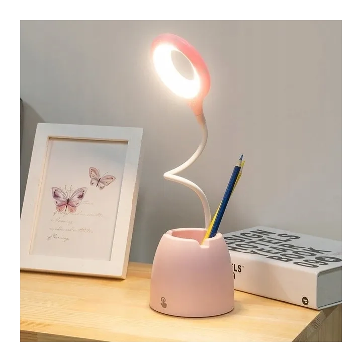 LAMPKA BIURKOWA RÓŻOWA Z POJEMNIKIEM