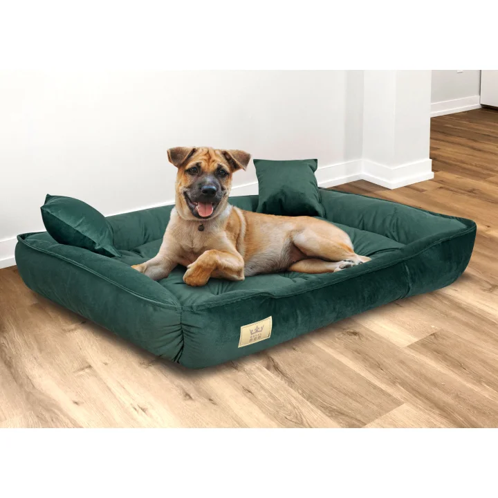 Legowisko dla psa kojec 100x75 cm welur ciemnozielony