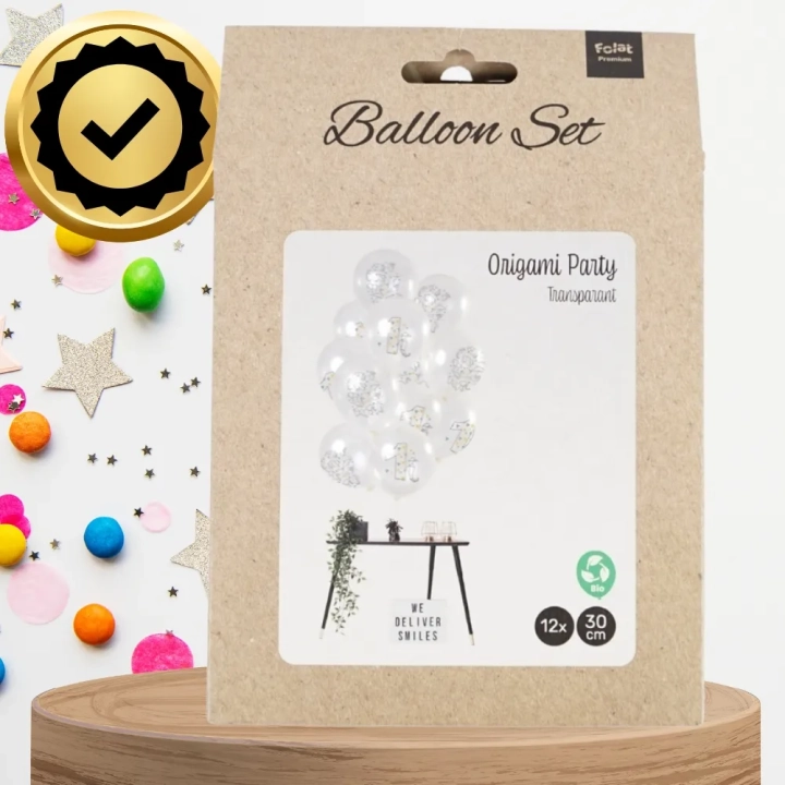DUŻE BALONY TRANSPARENTNE BIAŁE 12 SZT ROCZEK ORIGAMI PIERWSZE URODZINY