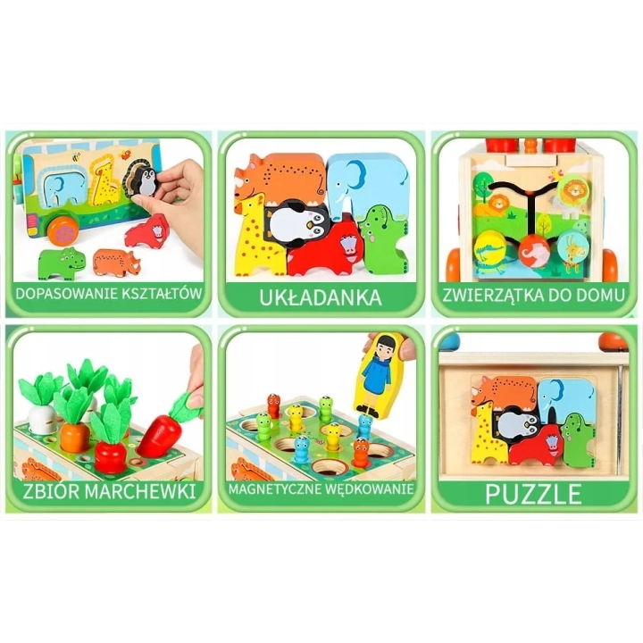 DREWNIANY SORTER KLOCKÓW MONTESSORII ZŁAP ROBACZKA SORTER AUTO Z WARZYWAMI