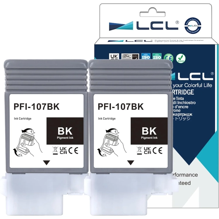 Tusz do Canon PFI-107 130ml czarny LCL zamiennik 2szt iPF670 iPF680