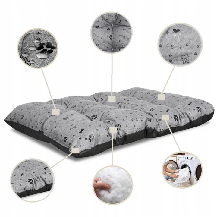 Legowisko dla psa poduszka PRESTIGE 80x60 cm wodoodporna kości czarne