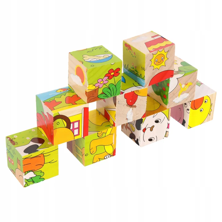 LT321 EDUKACYJNE DREWNIANE KLOCKI UKŁDANKA PUZZLE