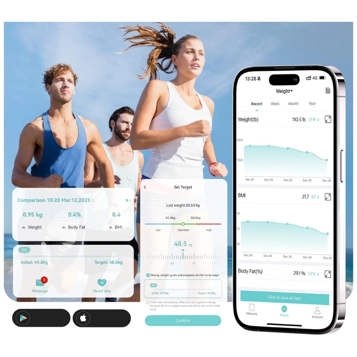 Cyfrowa waga Bluetooth Lepulse FI2016LB z analizą ciała BMI POWYSTAWOWY