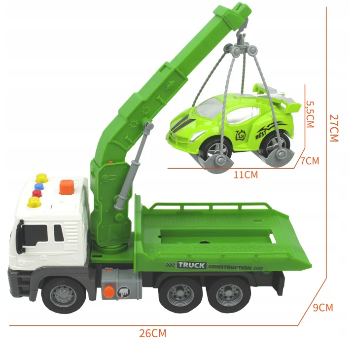 POMOC DROGOWA ZIELONA LAWETA 1:16 HOLOWNIK SAMOCHÓD ŚWIATŁA DŹWIĘK + AUTO