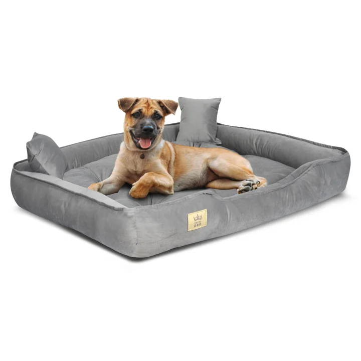 Legowisko dla psa kojec 130x105 cm welur szary