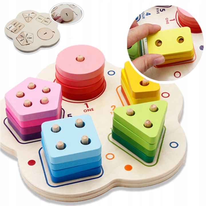 SORTER DREWNIANY NAKŁADANKA KSZTAŁTY FIGURY UŁAMKI MONTESSORI