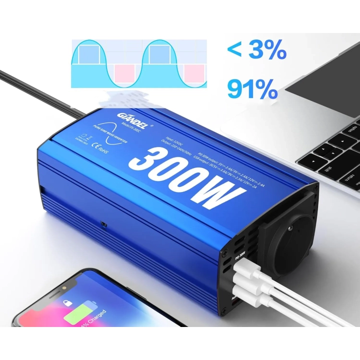 Adapter samochodowy GIANDEL PS-300C, 2x USB 4.8A, AC przetwornica napięcia z gniazdem sieciowym