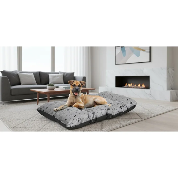 Legowisko dla psa poduszka PRESTIGE 80x60 cm wodoodporna kości czarne