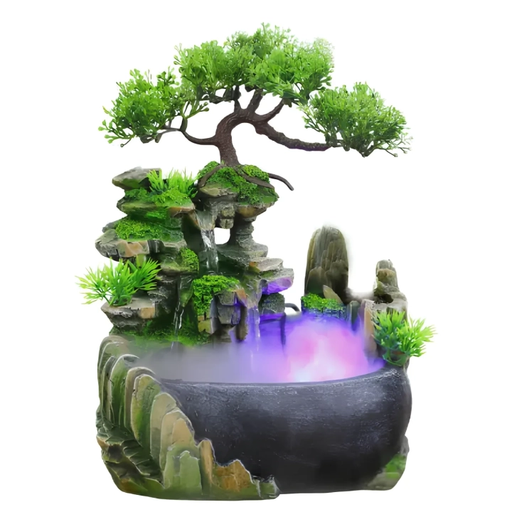Stołowy wodospad Bonsai Feng Shui RESTEQ z oświetleniem i mgłą