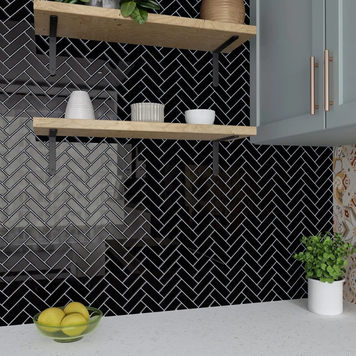 Naklejki 3D na ścianę VaryPaper Herringbone 30,5x30,5 cm, 20 szt. czarne